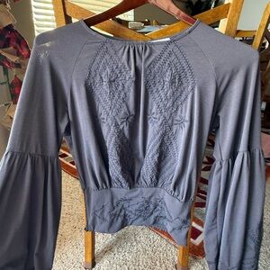 Gimmicks by BKE Charcoal Embroidered Blouse